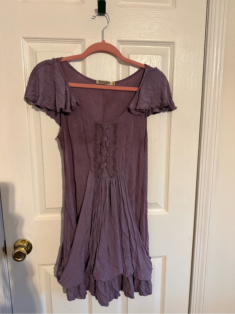 Monoreno Lavender Flutter-Sleeve Scoop Neck Tunic